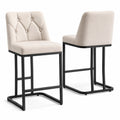 Set di 2 sgabelli in tessuto beige e metallo nero