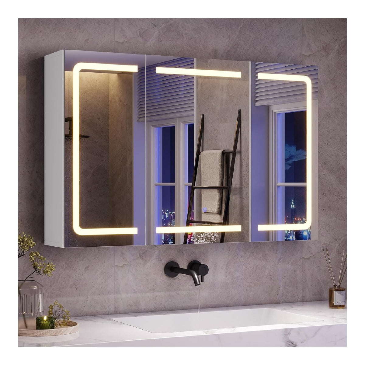 Specchio Bagno Contenitore Luce Presa regolabile con sensore bianco