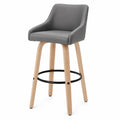 Sgabello Bar Grigio in Pelle PU con Gambe in Legno di Faggio