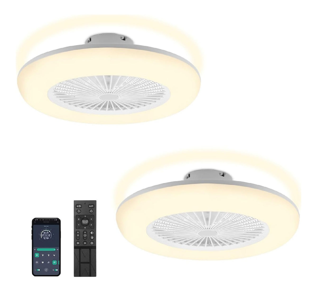Ventilatore da soffitto con luce 55 cm dimmerabile bianco