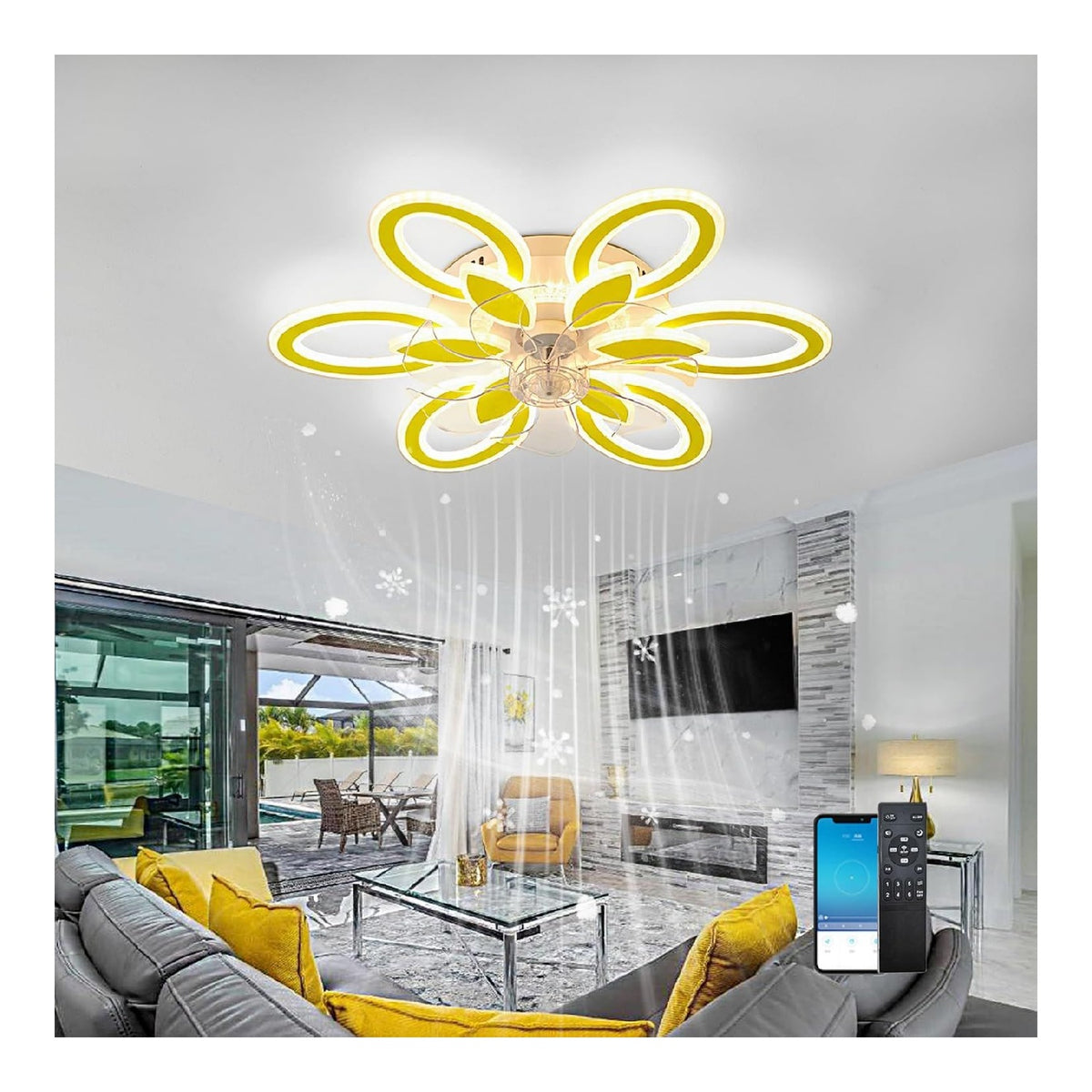 Ventilatore da soffitto con luce dimmerabile con telecomando oro
