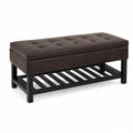 Panca con Contenitore in Similpelle Marrone e Legno Nero
