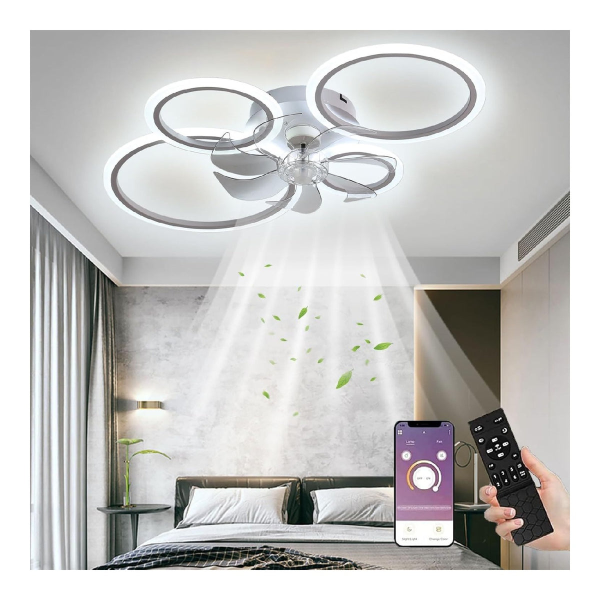 Ventilatore da soffitto con luce 12 cm dimmerabile bianco