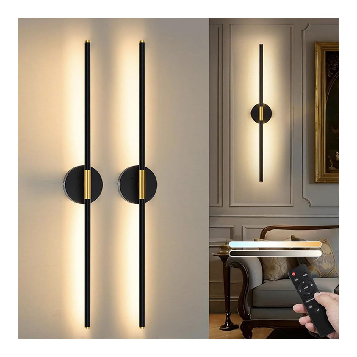 Lampada da parete Luci Parete Batteria Nera, Rotabile bianco