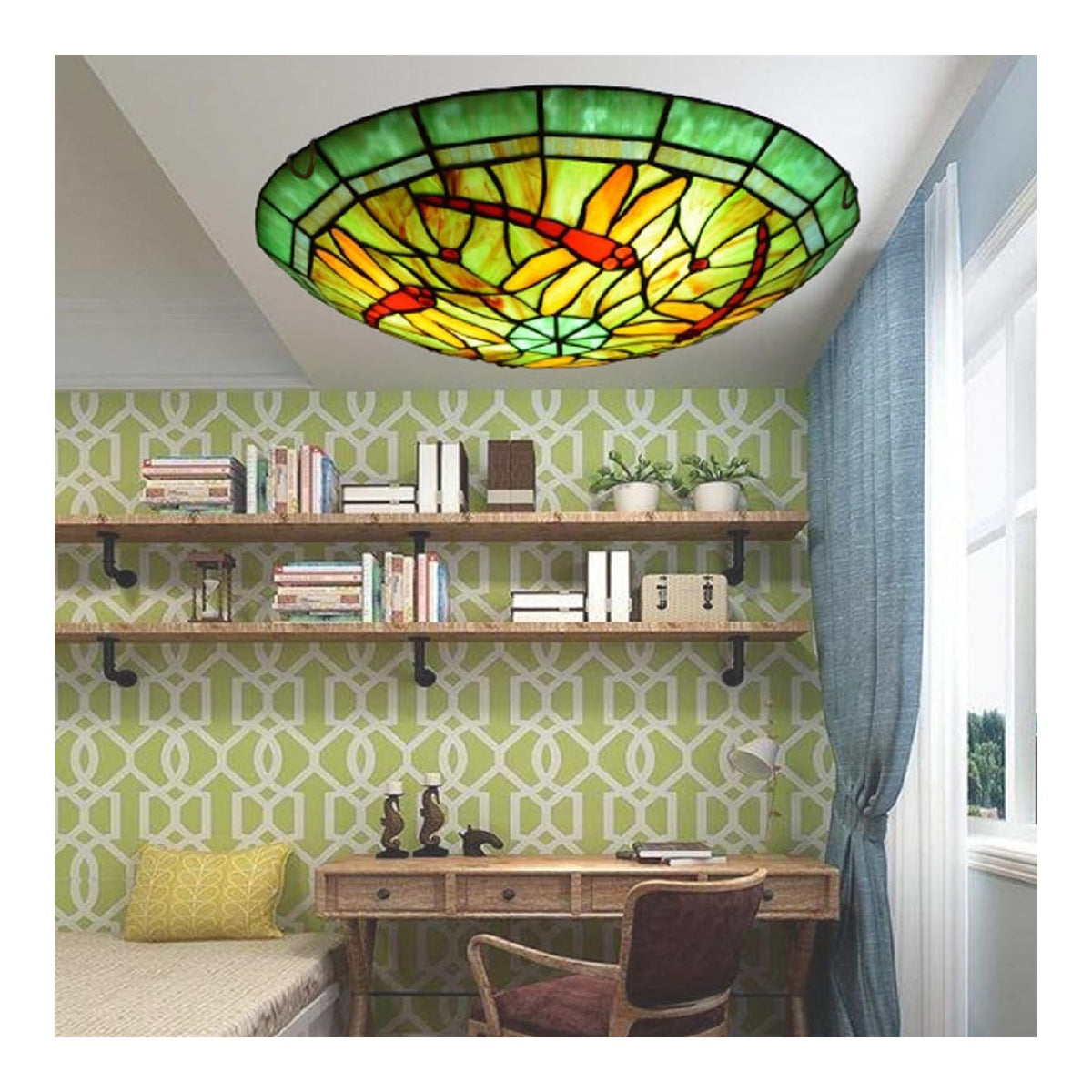 Plafoniera da soffitto con diffusore in vetro LED integrato verde