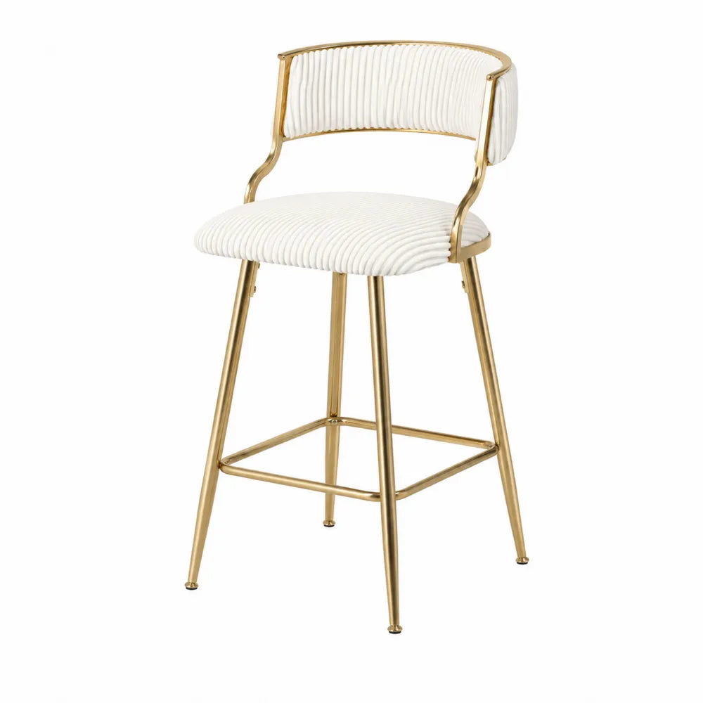 Sgabello da bar in velluto bianco con struttura in metallo dorato