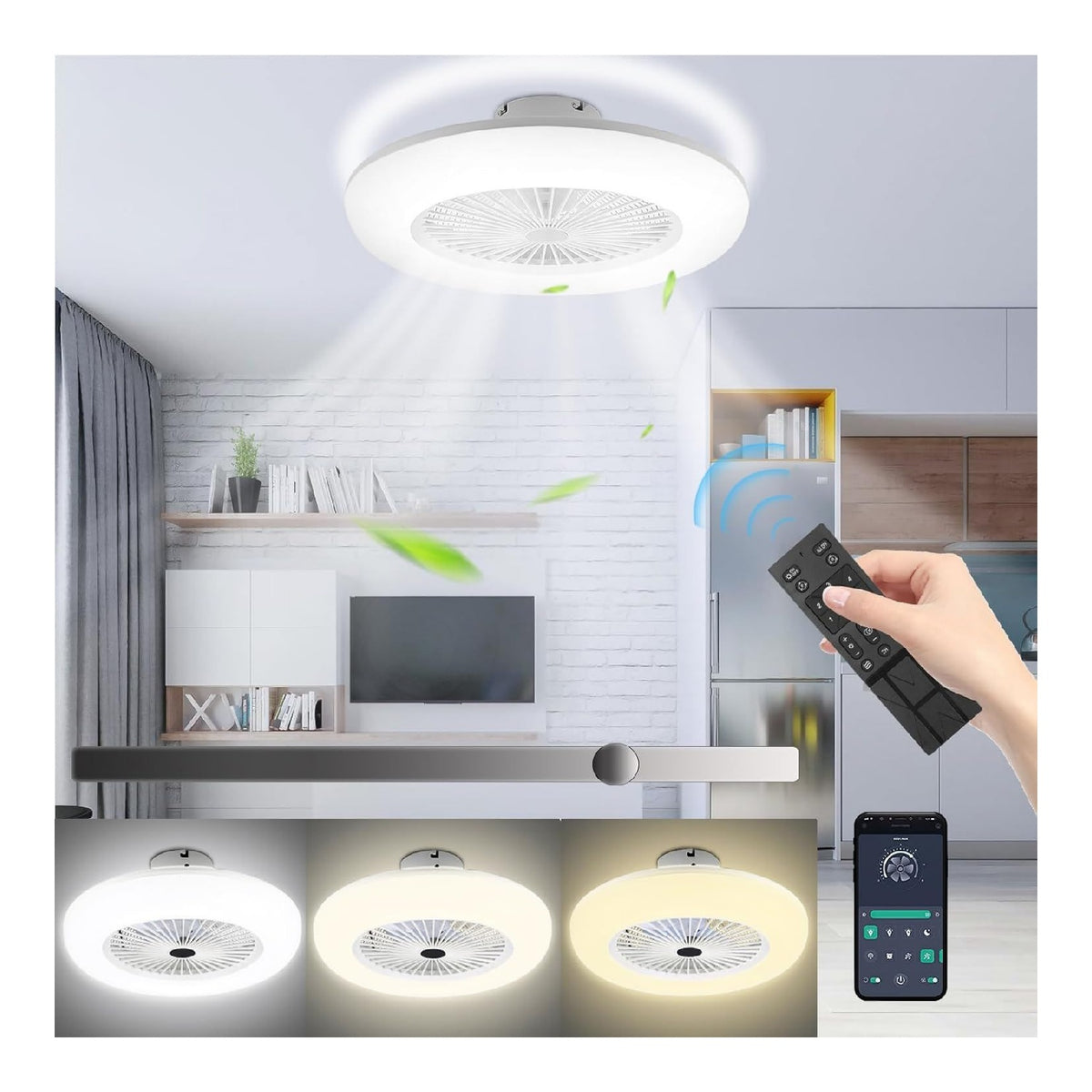 Ventilatore da soffitto con luce dimmerabile regolabile bianco 55 cm
