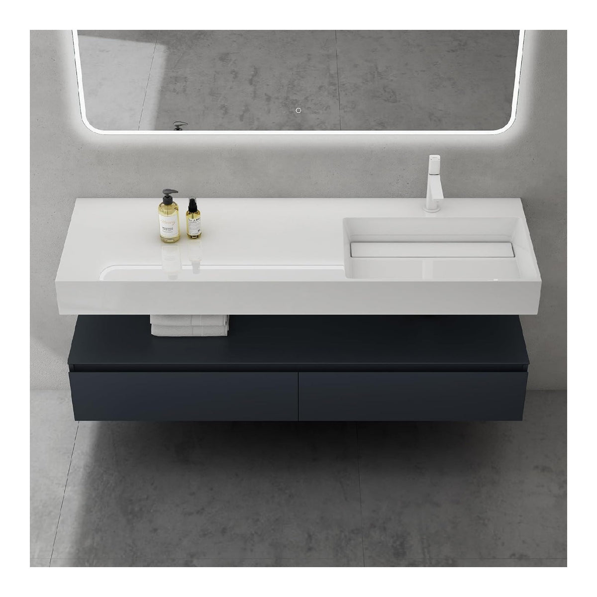 doporro Mobile Bagno Sospeso Mobile con diffusore in vetro linea minimalista nero