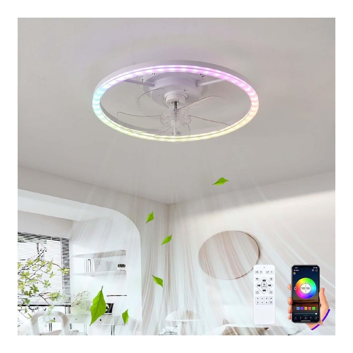 Ventilatore da soffitto con luce con telecomando dimmerabile bianco