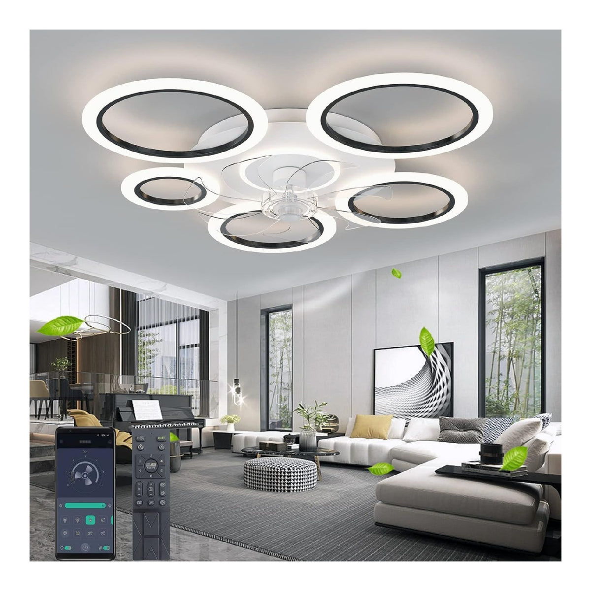 Ventilatore da soffitto con luce 90 cm dimmerabile nero