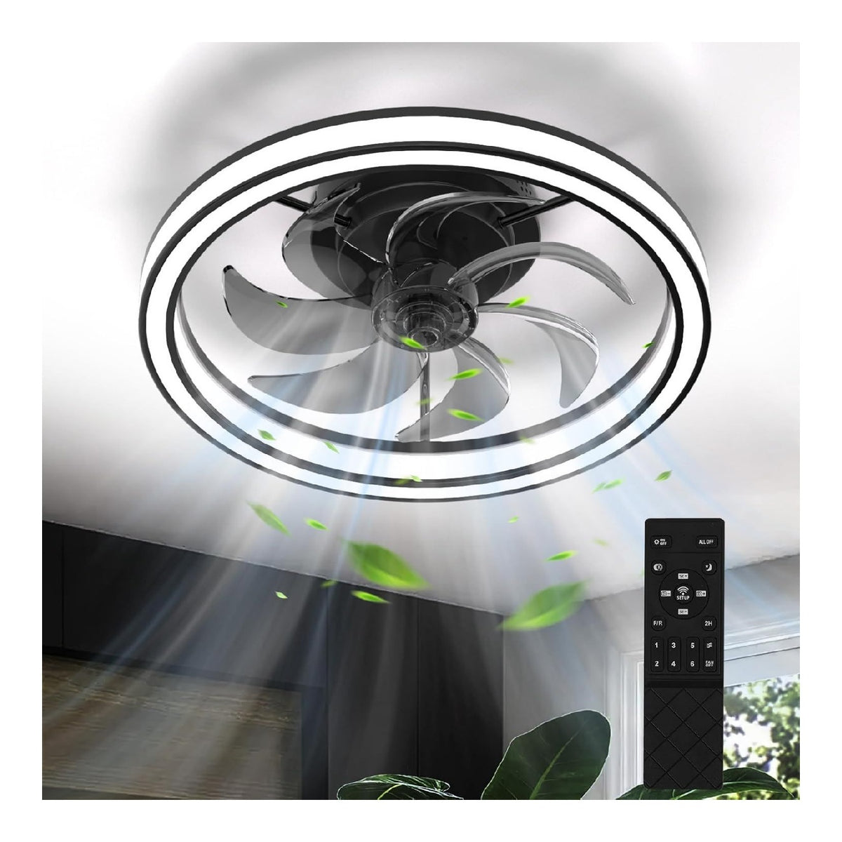 Ventilatore da soffitto con luce 48 cm dimmerabile nero