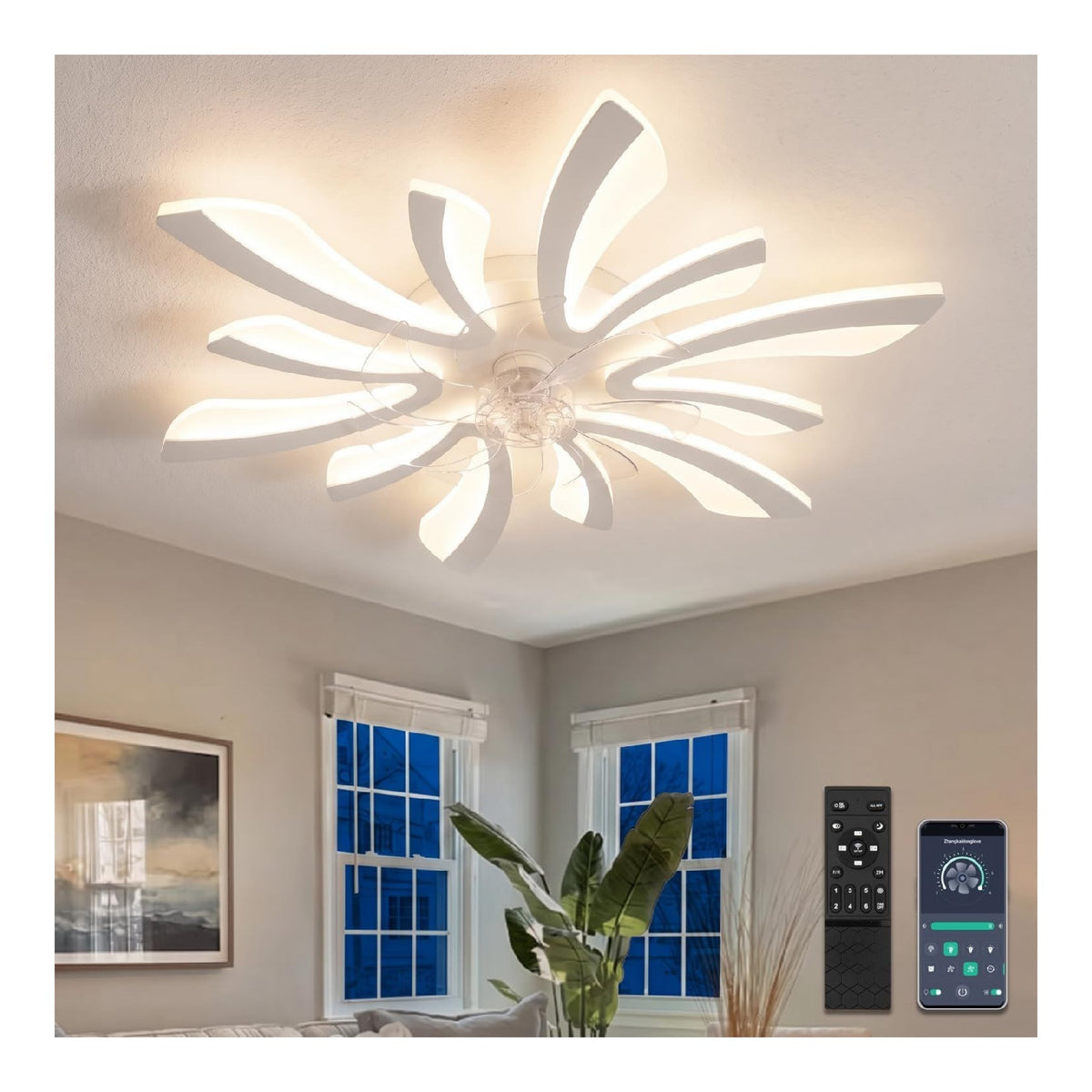 Ventilatore da soffitto con luce dimmerabile regolabile bianco dimmerabile 78 cm