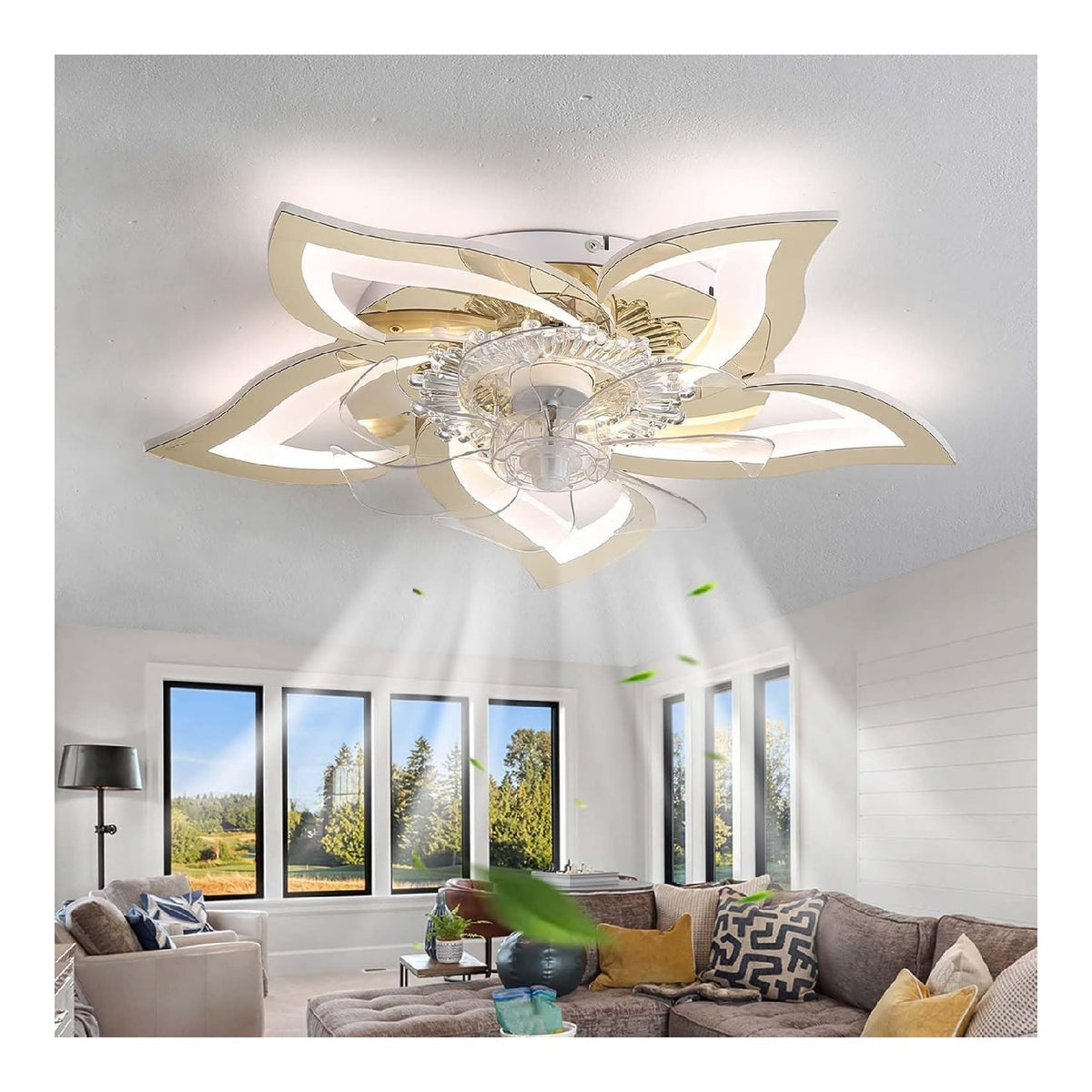 Ventilatore da soffitto con luce 69 cm dimmerabile oro