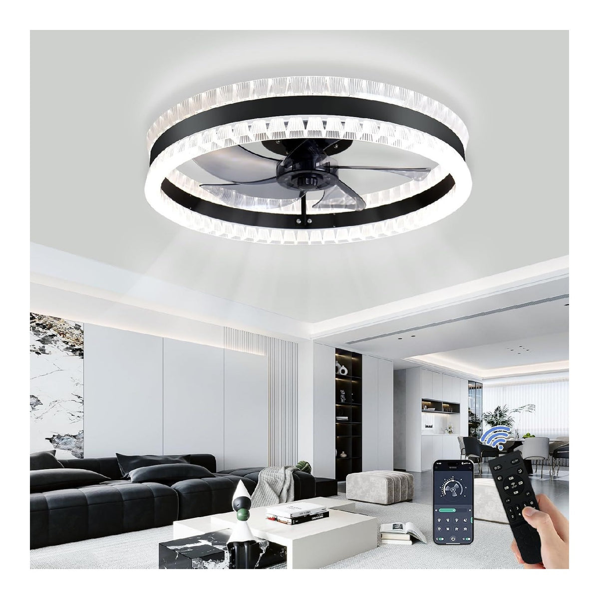 Ventilatore Soffitto Luce telecomando, Dimmerabile Ventilatore da soffitto con luce nero