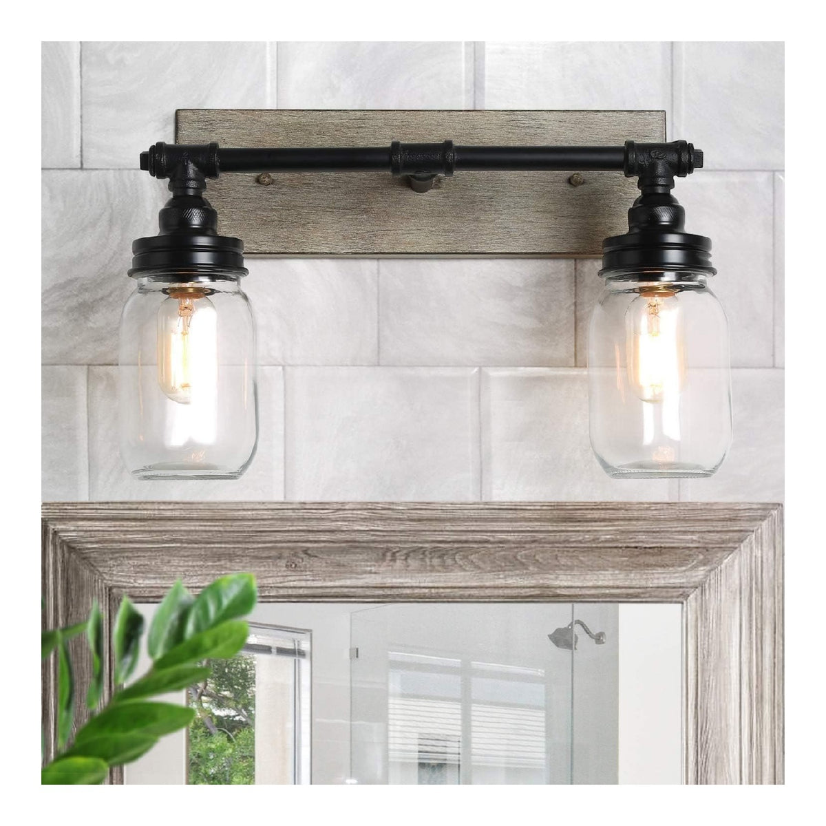 LALUZ Lampade bagno finto legno, dimmerabile con diffusore in vetro nero