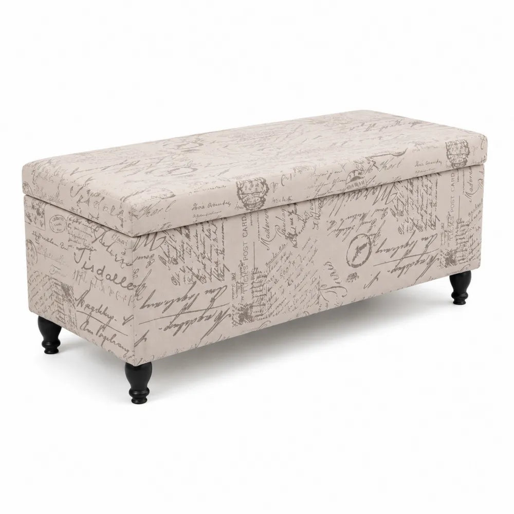 Panca contenitore in tessuto con gambe in legno 100x40x40 cm